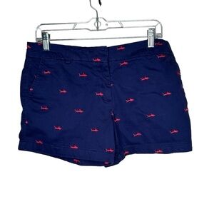 British Khaki Women's Navy Blue Chino Shorts Pink Embroidered Fish/Shark Size 8